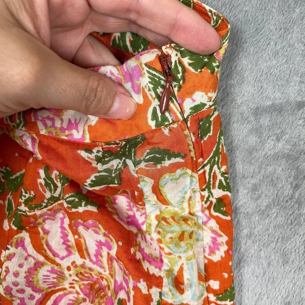 Orange Floral Pleated Mini Skirt Bohemian Size 12